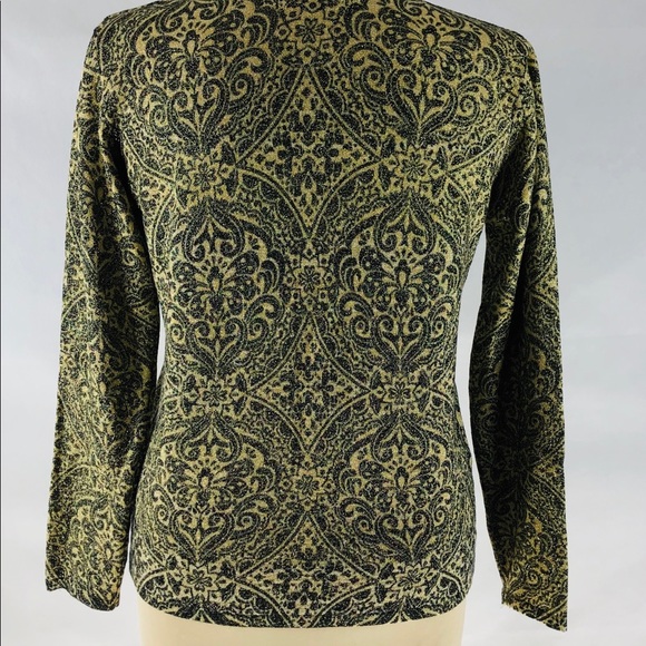 Top sweater Black Golden threaded patterns  V-neck Long Sleeve Pierri New York - Picture 4 of 7